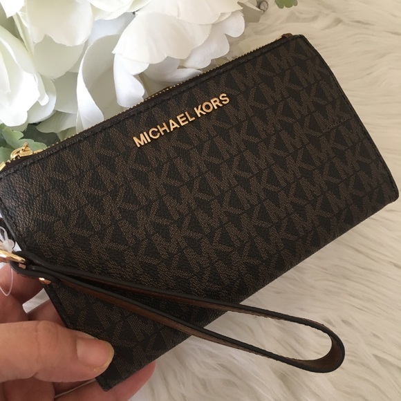 Mk Jet Set Double Zipper brown signature wallet - Picture 2 of 8